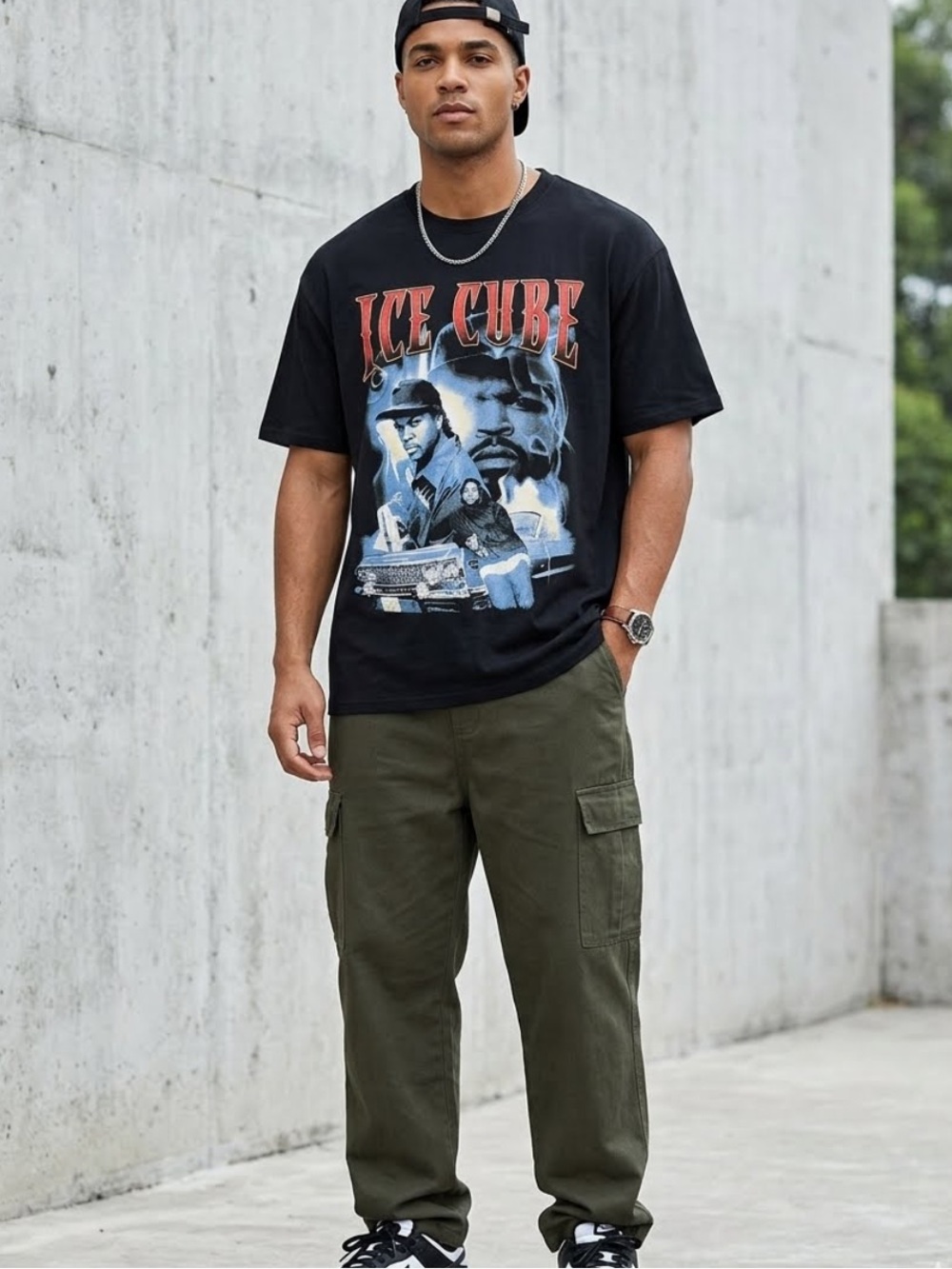 Ice Cube T-Shirt Short Sleeve Crew Neck 100% Cotton Rapper Hip-Hop Streetwear XL